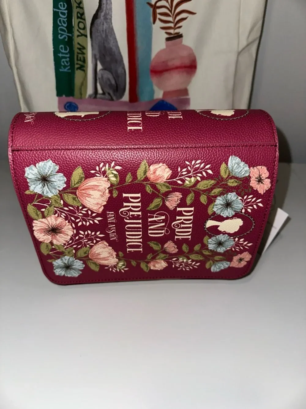 Steel Mill & Co. Ivory Burgundy Pride & Prejudice Book Club Crossbody Bag Purse